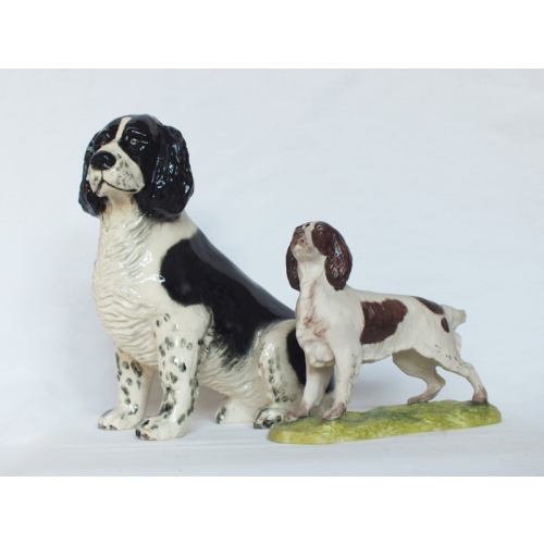 Two Rare China Spaniel Dogs - Lenham Pottery and Clermont Porcelain